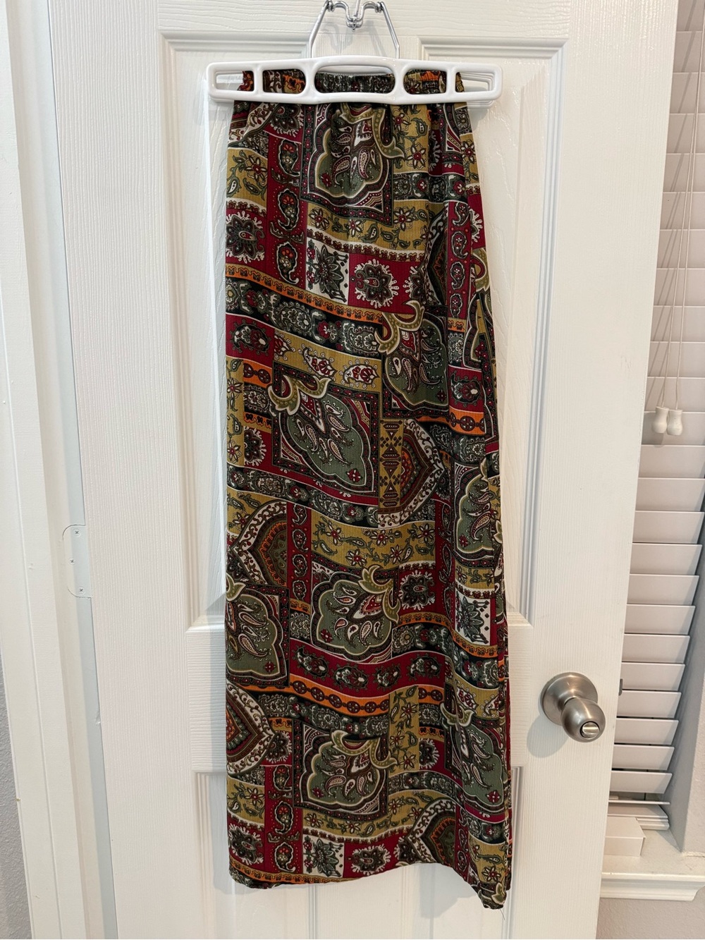 Vintage Women’s Paisley Print Maxi Skirt - Olive & Burgundy